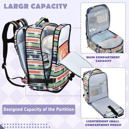 Travel Backpack with Shoe Compartment, 20L Large Capacity Laptop Backpack for Men Women, Palm Trees Striped Daypack for Traveling Hiking Carry On