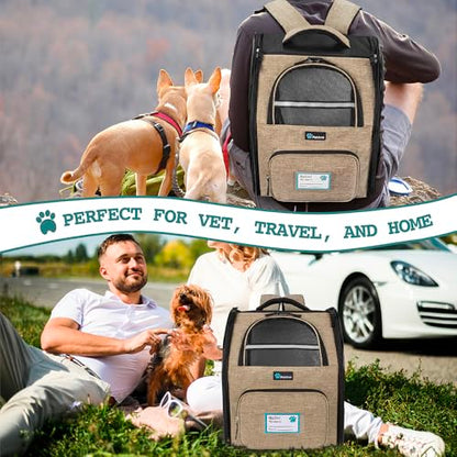 PetAmi Dog Backpack Carrier for Small Medium Dogs Large Cats up to 18 lbs, 2 Side Entry, Structured No-Collapse Frame, Airline Approved Ventilated Pet Backpack for Hiking Camping Travel Vet, Taupe - color: Heather Taupe