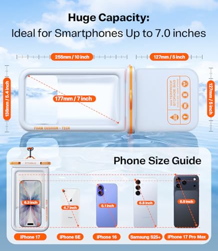 TORRAS IP68 Waterproof Phone Pouch Double Space, Floating Waterproof Phone Case with Lanyard for iPhone 17 Pro Max 16 15 14 S26 S25, Phone Dry Bag Vacation Cruise Ship Travel Essentials 7.0'', White - color: White