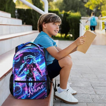 Kids Boys Backpack Personalized Astronaut Backpacks for School Travel - Cool Large Capacity Custom Bookbag for Kindergarten Elementary - color: White