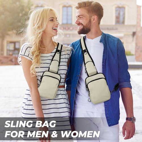 Anti-Theft Crossbody Sling Bag, RFID Blocking, Zipper Lock, Small - color: Beige