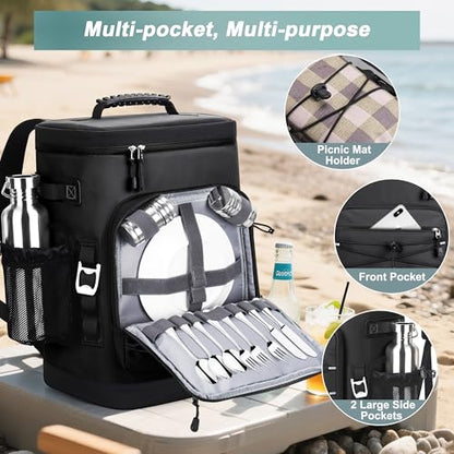 Large 52cans Cooler Backpack, Insulated, Waterproof, Leak Proof, 30L Large Capacity - color: Black, Black Zipper