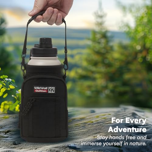 Wild Wolf Outfitters - #1 Best Water Bottle Holder for 32 oz Bottles - Carry, Protect and Insulate Your Flask with This Military Grade Carrier w/ 2 Pockets and an Adjustable Padded Shoulder Strap. - color: Black