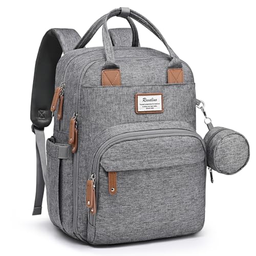 RUVALINO Diaper Bag Backpack-Multifunction Travel Baby Diaper Bag with Changing Pad, Insulated Bottle Holders & Pacifier Case, Large Capacity, Waterproof, Gray - color: Austere Gray