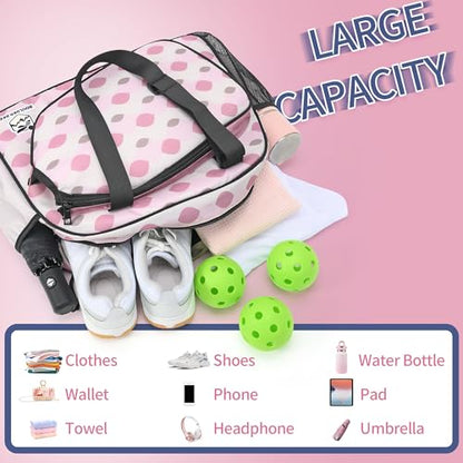 Boulder Bee Pickleball Tote Bag for Women with Paddle Holder - color: Pink Checkered Pattern