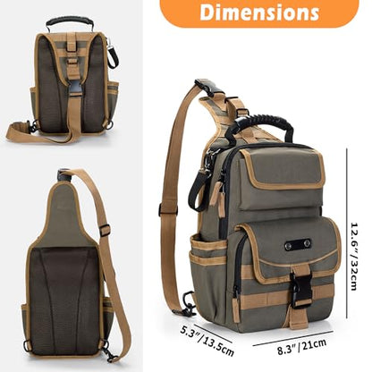 Electrician Tool Pouch Bag, Zippered HVAC Tool Organizer with Ergonomic Handle and Shoulder Strap for Maintenance Repair Technicians, Green (Patent Pending) - color: Green