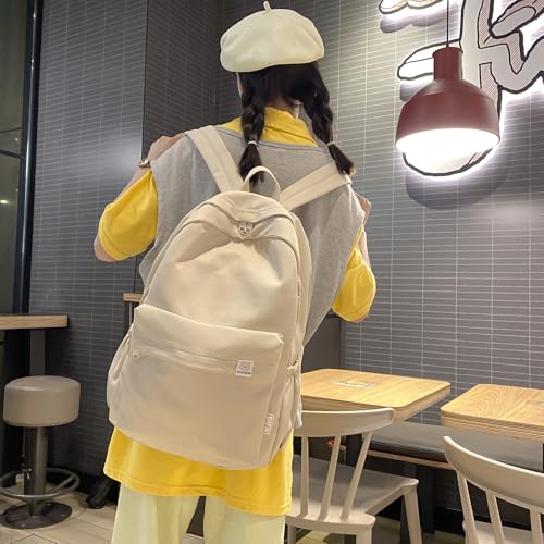 Cute Aesthetic Backpack Y2K Simple Solid Color Kawaii Backpacks Travel Laptop Backpack (White) - color: White