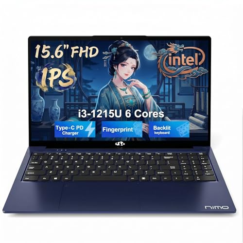 NIMO Laptop 15.6", Intel Core i3-1215U (Beats i5-1135G7 Class), 16GB RAM, 256GB SSD, Windows 11 Home, Wi-Fi 6, Backlit Keyboard, Fingerprint, USB-C 65W Fast Charge, Bluetooth 5.2, 180° View FHD IPS - color: Blue, style: 16GB RAM | 256GB SSD