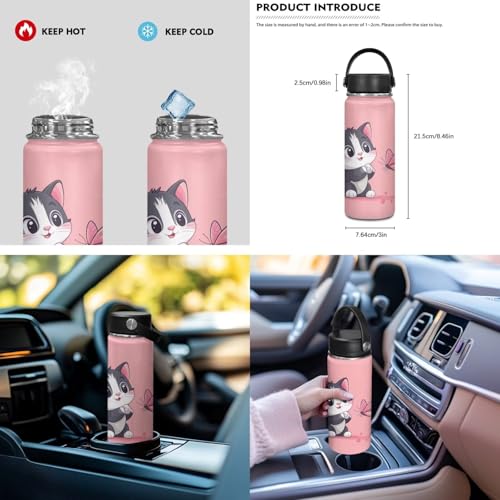 ZOUTAIRONG School Bags for Girls Boys 7-10/10-12/12-16, Insulated Water Bottle for Ho t& Cold Drinks, Pink Butterfly Cat Casual Backpack with Side Pockets - color: Pink Butterfly Cat