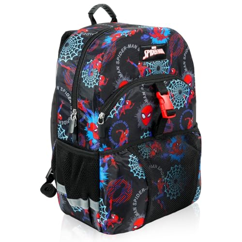 Spider Man Backpack with Lunchbox Set for Boys School Bundle + More | 16in Large Durable Spider Man Bookbag w/ Insulated Lunch Box Plus Water Bottle, Stickers, More - Spiderman School Supplies