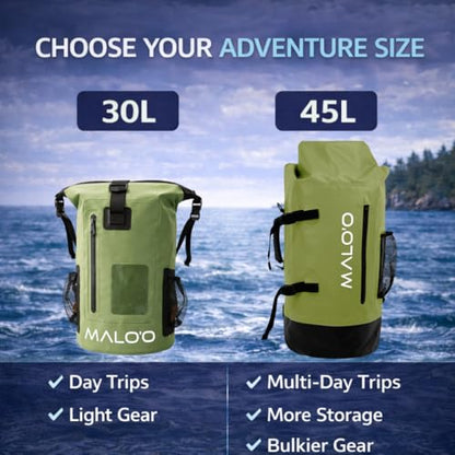 Malo’o 45L Waterproof Dry Bag Backpack – Heavy Duty Roll Top Fishing & Beach Backpack, IPX6 Water Resistant Gear Bag for Kayaking, Camping, Surf, Travel & Outdoor Adventure - color: Gray