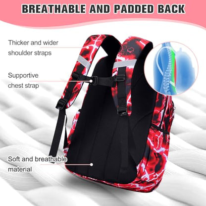 Bevalsa Backpack for Boys, Lightning School Bags with Lunch Bag & Pen Case for Kids, Bookbag for Boys Teens Elementary Middle High School - color: Red Game
