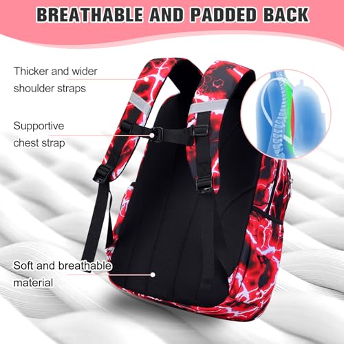 Bevalsa Backpack for Boys, Lightning School Bags with Lunch Bag & Pen Case for Kids, Bookbag for Boys Teens Elementary Middle High School - color: Red Game