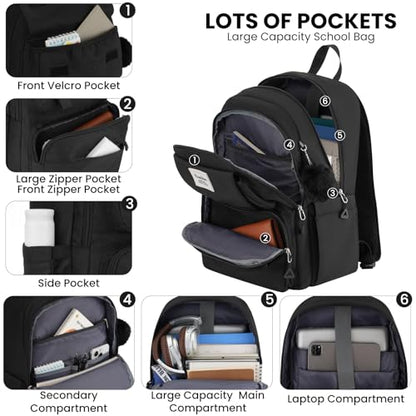 YAMTION Backpack for School,Laptop Back Pack for Girls with Multiple Pockets,Travel Backpack for Women,Teenage Bookbag with a Pencil Pouch for High School College（Black ）