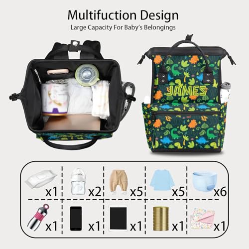Customized Diaper-Backpack for Baby-Boys Nappy-Backpack with Baby Name 11x7x15.7 inches Dark Green Dinosaur Mommy-Bag - color: Dark Green