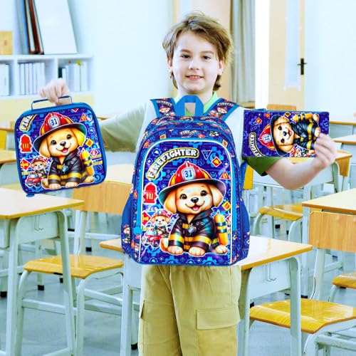 16" Boys Backpack, 3Pcs Dog Bookbag with Lunch Box, Kids School Backpacks Set for Elementary Preschool Kindergarten(Blue) - color: Dog Blue