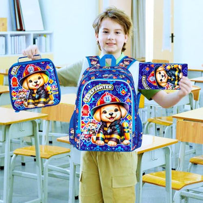 16" Boys Backpack, 3Pcs Dog Bookbag with Lunch Box, Kids School Backpacks Set for Elementary Preschool Kindergarten(Blue) - color: Dog Blue