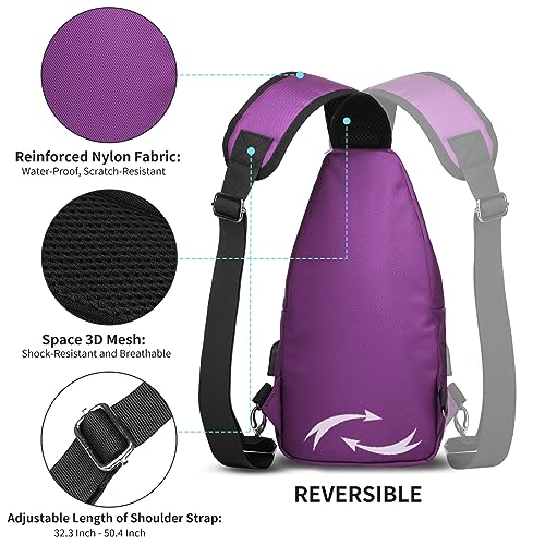 AMJ Crossbody Sling Bag Men Women, Casual Shoulder Backpack, Chest Daypack Satchel for Hiking Travel - color: Purple, size: Large