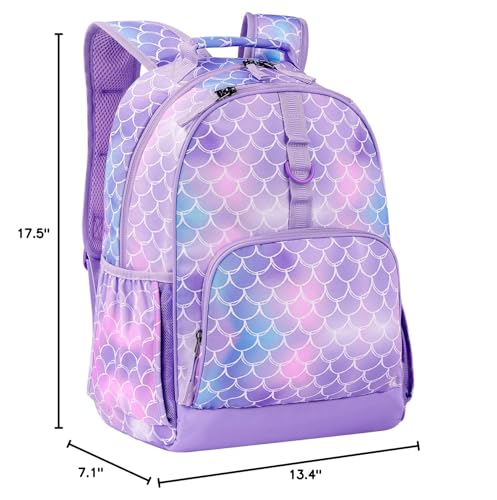 Choco Mocha Kids Backpack for Girls Mermaid Backpack Kids Elementary School Backpack for Girls Ages 6-8 Kid Bookbag 17 Inch with Chest Strap, Purple - color: Mermaid-purple