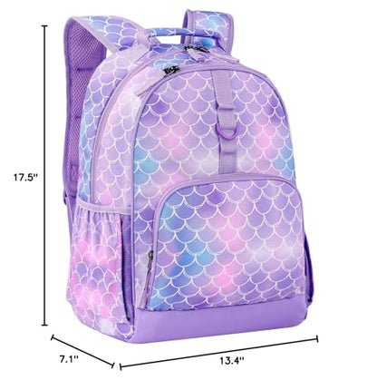 Choco Mocha Kids Backpack for Girls Mermaid Backpack Kids Elementary School Backpack for Girls Ages 6-8 Kid Bookbag 17 Inch with Chest Strap, Purple - color: Mermaid-purple