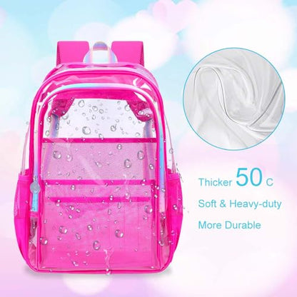 gxtvo Clear Backpack, Heavy Duty Transparent Bookbag, See Through Backpacks for Women Men | Heavy Duty - color: Chic Rose Clear Backpack