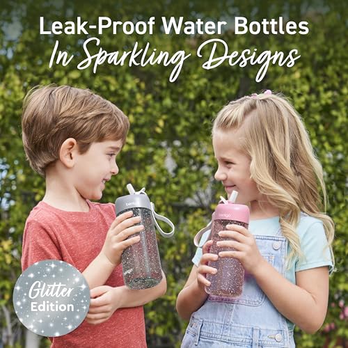 Bentgo Kids Water Bottle - Leak-Proof, Durable Tritan, BPA-Free 15 oz. Cup for Kids/Toddlers Ages 3+, Bite & Sip Spout, Carrying Handle, & Dishwasher Safe for School (Glitter Edition - Silver) - color: Glitter Edition - Silver