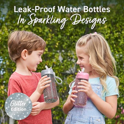 Bentgo Kids Water Bottle - Leak-Proof, Durable Tritan, BPA-Free 15 oz. Cup for Kids/Toddlers Ages 3+, Bite & Sip Spout, Carrying Handle, & Dishwasher Safe for School (Glitter Edition - Silver) - color: Glitter Edition - Silver