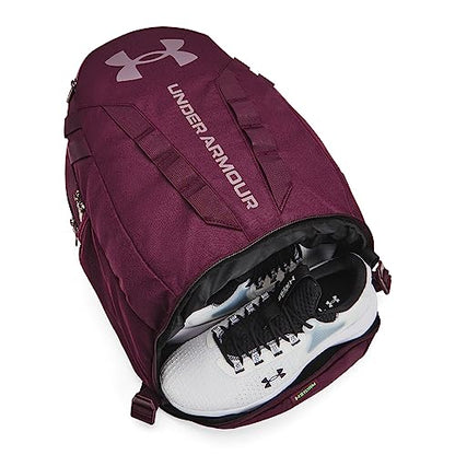 Under Armour Unisex Hustle 5.0 Backpack - color: (602) Dark Maroon / Green Screen / Misty Purple