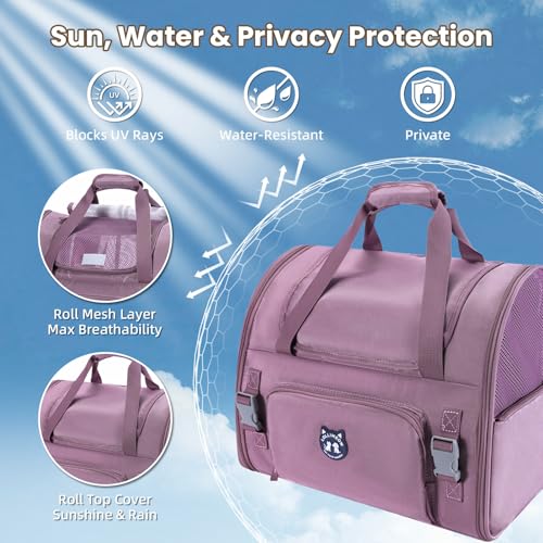 Lollimeow Expandable Large Cat Carrier Backpack, Supports up to 14 lbs - color: Plum, size: 16.5"L x 9.0"W x 13.4"H