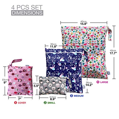 4pcs Waterproof Wet Bag Reusable for Wet Clothes Baby Diapers Stroller Swimsuit Travel Reusable toiletries Pouch Small and Larger Electronics case 4 Pack (Windy Days) - color: Windy Days