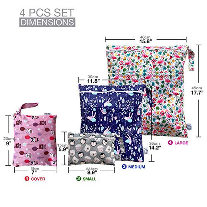 4pcs Waterproof Wet Bag Reusable for Wet Clothes Baby Diapers Stroller Swimsuit Travel Reusable toiletries Pouch Small and Larger Electronics case 4 Pack (Windy Days) - color: Windy Days