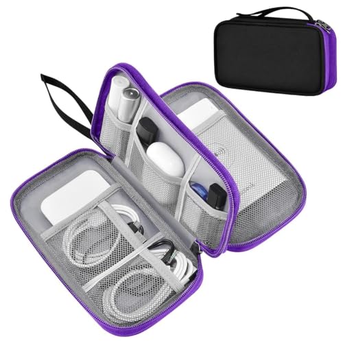 ZINMARK Portable Cable Organizer Case,Travel Pouch with Double-Layer Storage for Cables,Chargers,Earbuds & Phone,Black Purple– Small Size - color: Black Purple