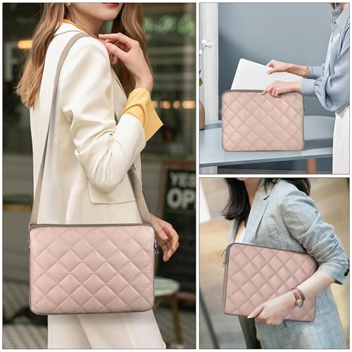 Puffy Quilted Laptop Sleeve with a Removable Shoulder Strap Compatible with MacBook Air 15 inch M2 A2941 2023/Pro 15 A1990 A1707, 15 Surface Laptop 5/4/3,Dell XPS 15,HP Stream 14 inch - color: Sleeve - Khaki, size: 15 inch