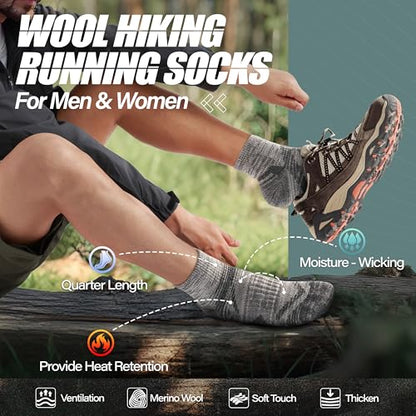 ANTSANG 6 Pairs Merino Wool Quarter Ankle Hiking Running Socks Compression Thermal Thick Cushion Socks for Women Men - color: Gray Series, size: Large