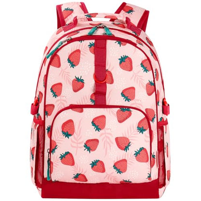 Choco Mocha Kids Backpack for Girls Strawberry Backpack Kids Elementary School Backpack for Girls Ages 6-8 Kid Bookbag 17 Inch with Chest Strap, Pink - color: Strawberry-pink