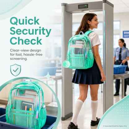 gxtvo Clear Backpack, Heavy Duty Transparent Bookbag, See Through Backpacks for Women Men | Heavy Duty - color: Chic Green Clear Backpack