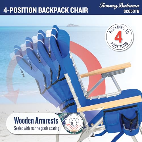 Tommy Bahama Hi-Boy 17" Seat Height 4-Position Lace-Up Suspension Folding Beach Backpack Chair - color: Green and Blue Stripe, style: 1-Pack