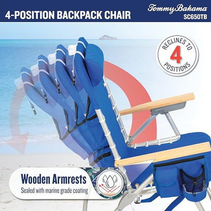 Tommy Bahama Hi-Boy 17" Seat Height 4-Position Lace-Up Suspension Folding Beach Backpack Chair - color: Logo Stripe, style: 2-Pack