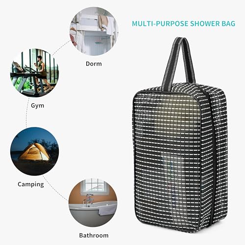 REDSINDA Mesh Shower Caddy Bag for Bathroom Gym Camping Portable Travel Mesh Toiletry Bag for Women Men - color: Standard Black with White Stripes