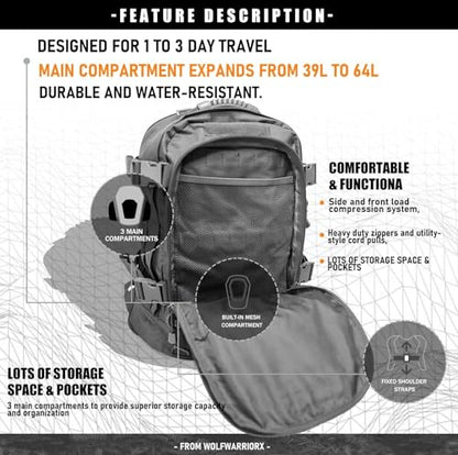 Miramrax Tactical Backpack Military Hiking Daypack - Molle Backpack for Men 3 Day Assault Pack Bug Out Bag for Camping (Grey) - color: Grey