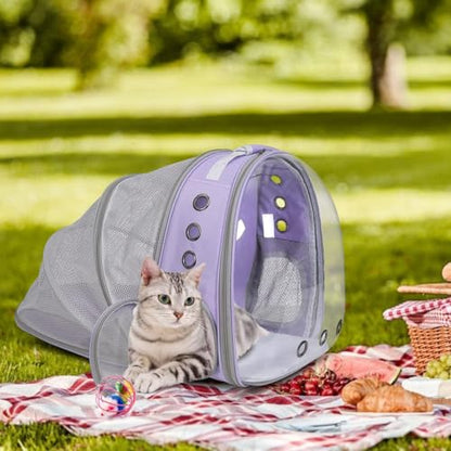 Expandable Cat Carrier Backpack with Bubble Window, Purple - color: Purple