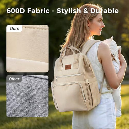 Diaper Bag Backpack, Large Capacity Baby Bag with 14 Pockets, 3 Insulated Bottle Pockets, Changing Pad, Wet/Dry Pocket, Stroller Straps and Luggage Sleeve, Unisex for Mom and Dad, 27L Beige - color: Beige, size: Large