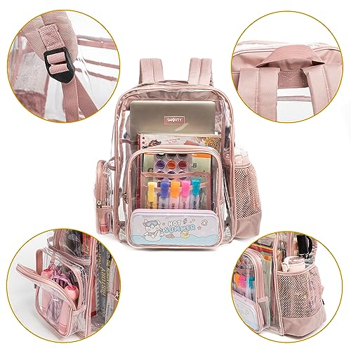 J.CARP Clear Bag Heavy Duty Backpack Durable Transparent See Through Bag - color: Large, Pink
