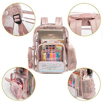 J.CARP Clear Bag Heavy Duty Backpack Durable Transparent See Through Bag - color: Large, Pink