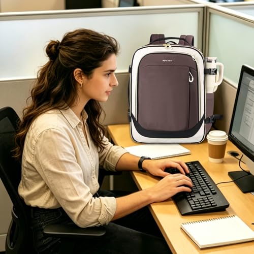 KROSER Laptop Backpack Large Computer Backpack Fits up to 17 Inch Laptop Water-Repellent 40L Travel Backpack Casual Daypack for Business/College/Women/Men-Beige/Coffee/Black - color: Beige/Coffee/Black