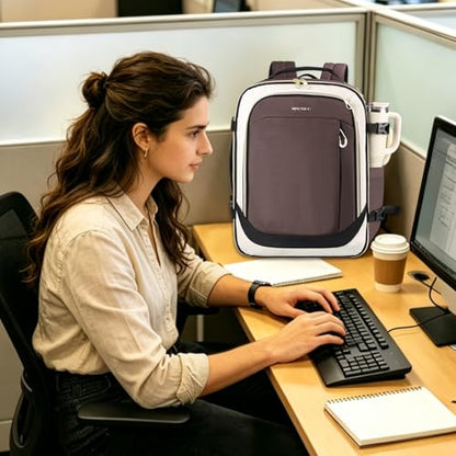 KROSER Laptop Backpack Large Computer Backpack Fits up to 17 Inch Laptop Water-Repellent 40L Travel Backpack Casual Daypack for Business/College/Women/Men-Beige/Coffee/Black - color: Beige/Coffee/Black