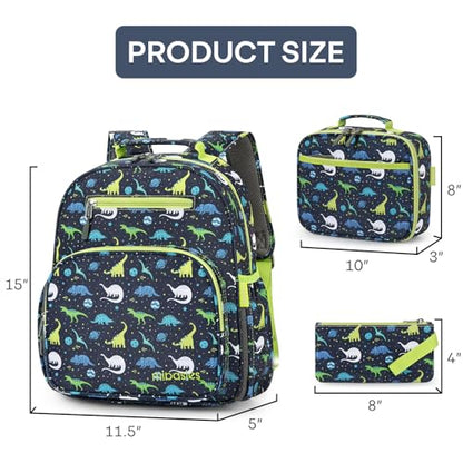 mibasies Boys Backpack with Lunch Box: 3PCS Kids Backpack Set for Kindergarten Elementary - 15 IN Cute Bookbag - Galaxy Dinosaur - color: Galaxy Dinosaur