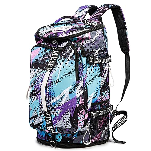 Gym Duffle Bag Backpack with Shoe Compartment,4 ways Travel Backpack for Women and Men,Multi-Functional Weekender bag with Waterproof Layer&Laptop Compartment for Fitness, Travel,Camping - color: Multicolor