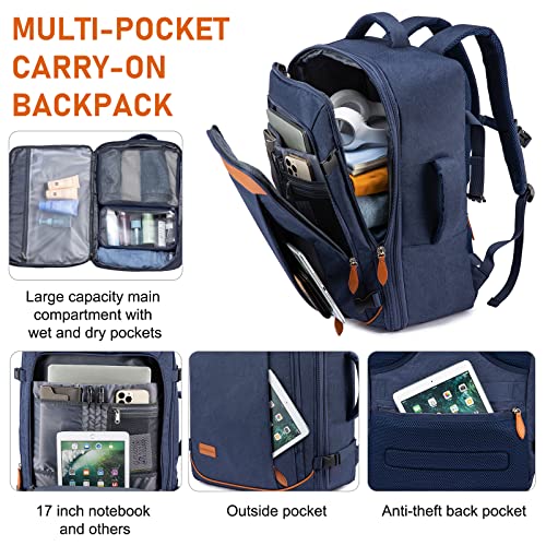 LOVEVOOK Carry on Backpack, 45L Large Travel Backpack for Women Men Airline Approved, Expandable Large Suitcase Backpacks With 4 Packing Cubes, Aer Travel Pack 3, Water Resistant Weekender Bag - color: Dark Blue, size: X-Large