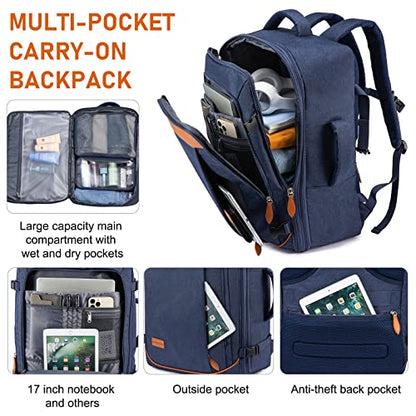 LOVEVOOK Carry on Backpack, 45L Large Travel Backpack for Women Men Airline Approved, Expandable Large Suitcase Backpacks With 4 Packing Cubes, Aer Travel Pack 3, Water Resistant Weekender Bag - color: Dark Blue, size: X-Large